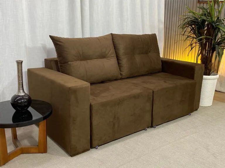Sofá Retrátil 2 Lugares Almofadas Soltas 180cm Marrom - Foto 2