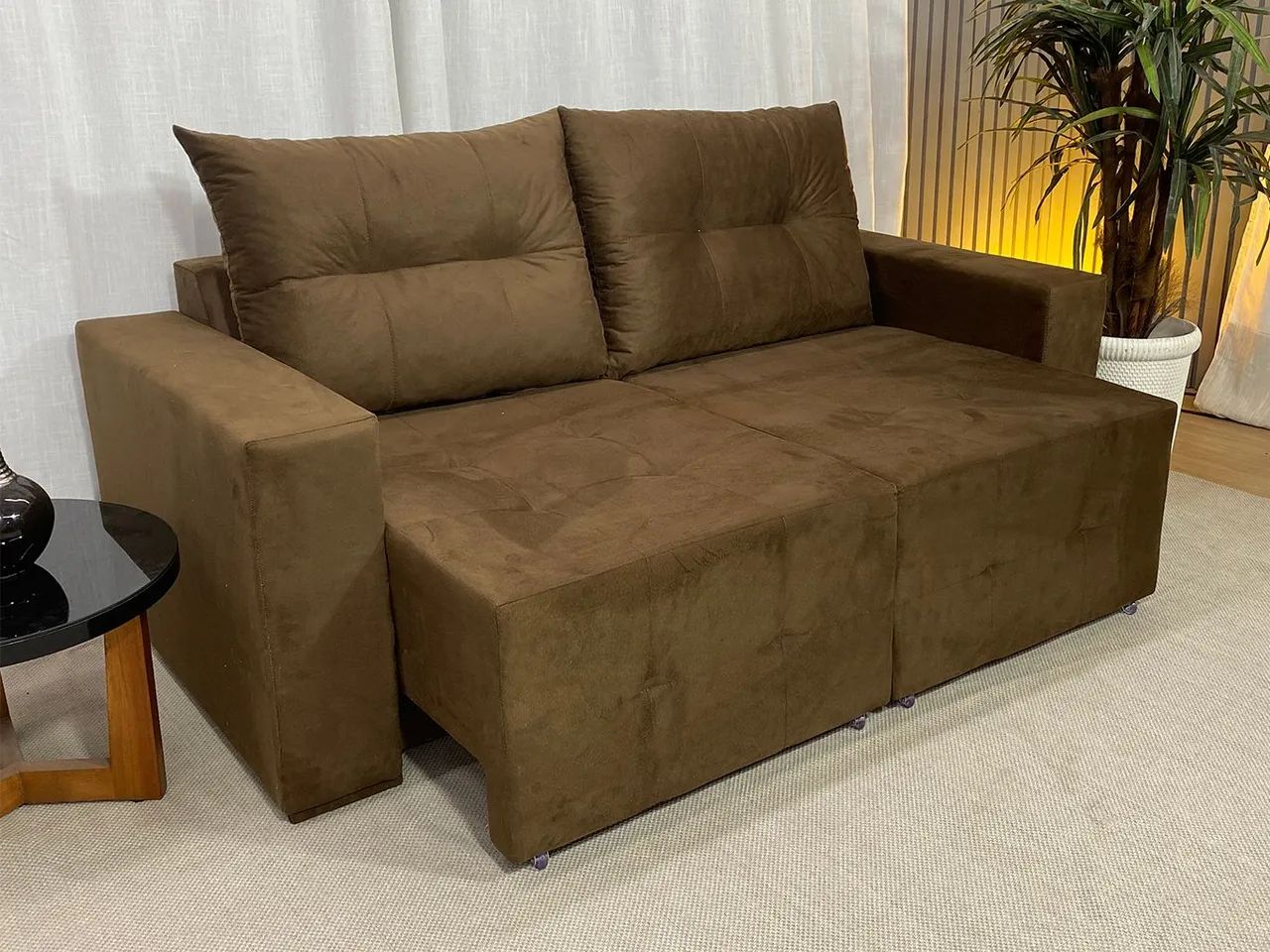 Sofá Retrátil 2 Lugares Almofadas Soltas 180cm Marrom