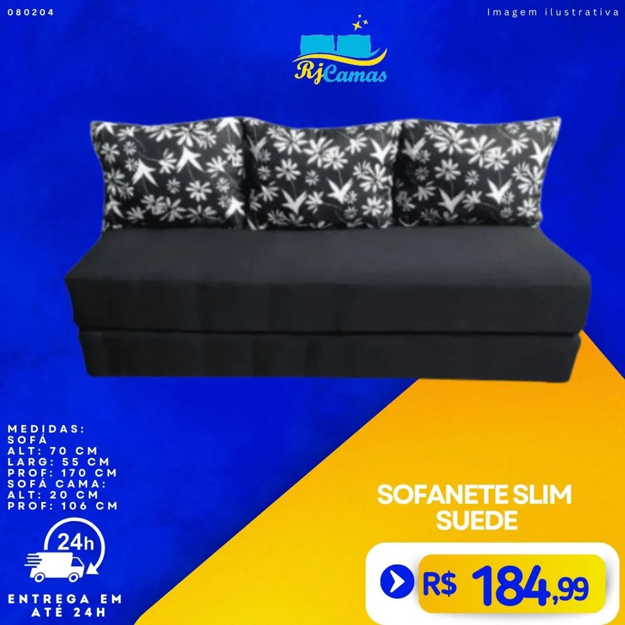 Sofá Cama Suede 3 lugares - Novo