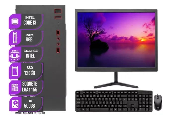 Pc completo novo! Intel i3, 8Gb, Ssd + Hd, monitor 19 (com garantia+brindes!)