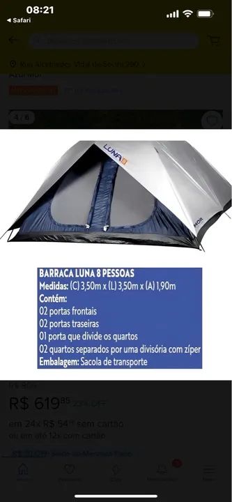 Barracas de Acampamento Luna 8 Pessoas - usada