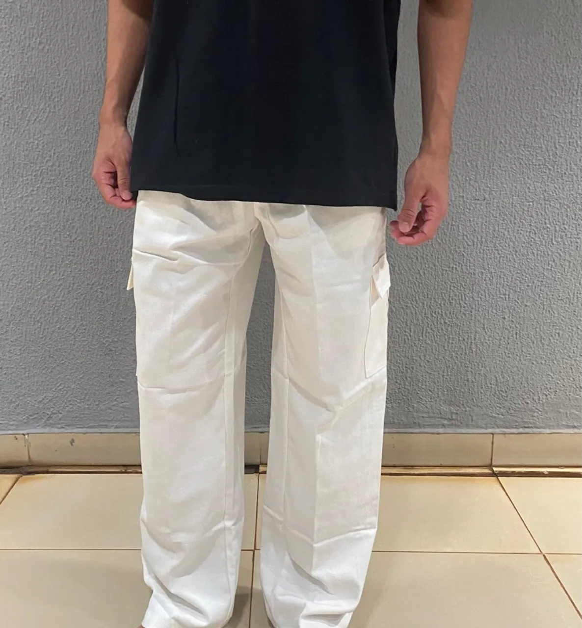 Calça Cargo Branca-Marfim