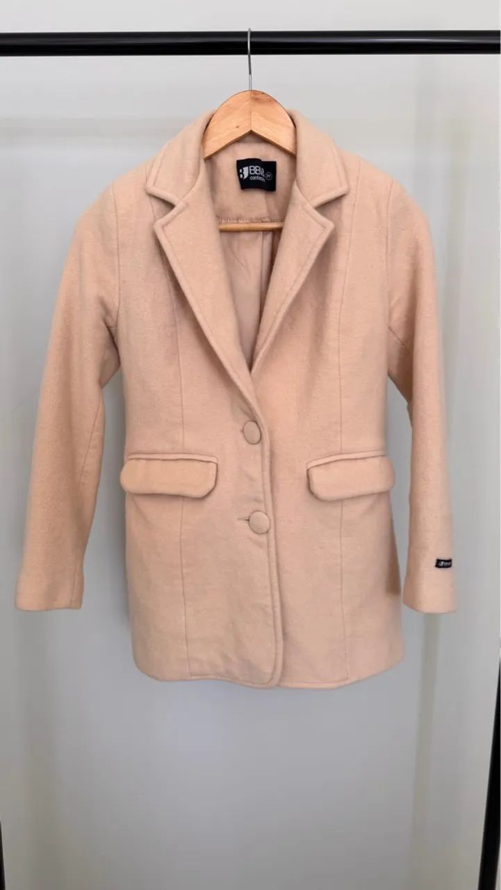 Casaco comprido de lã natural bege 