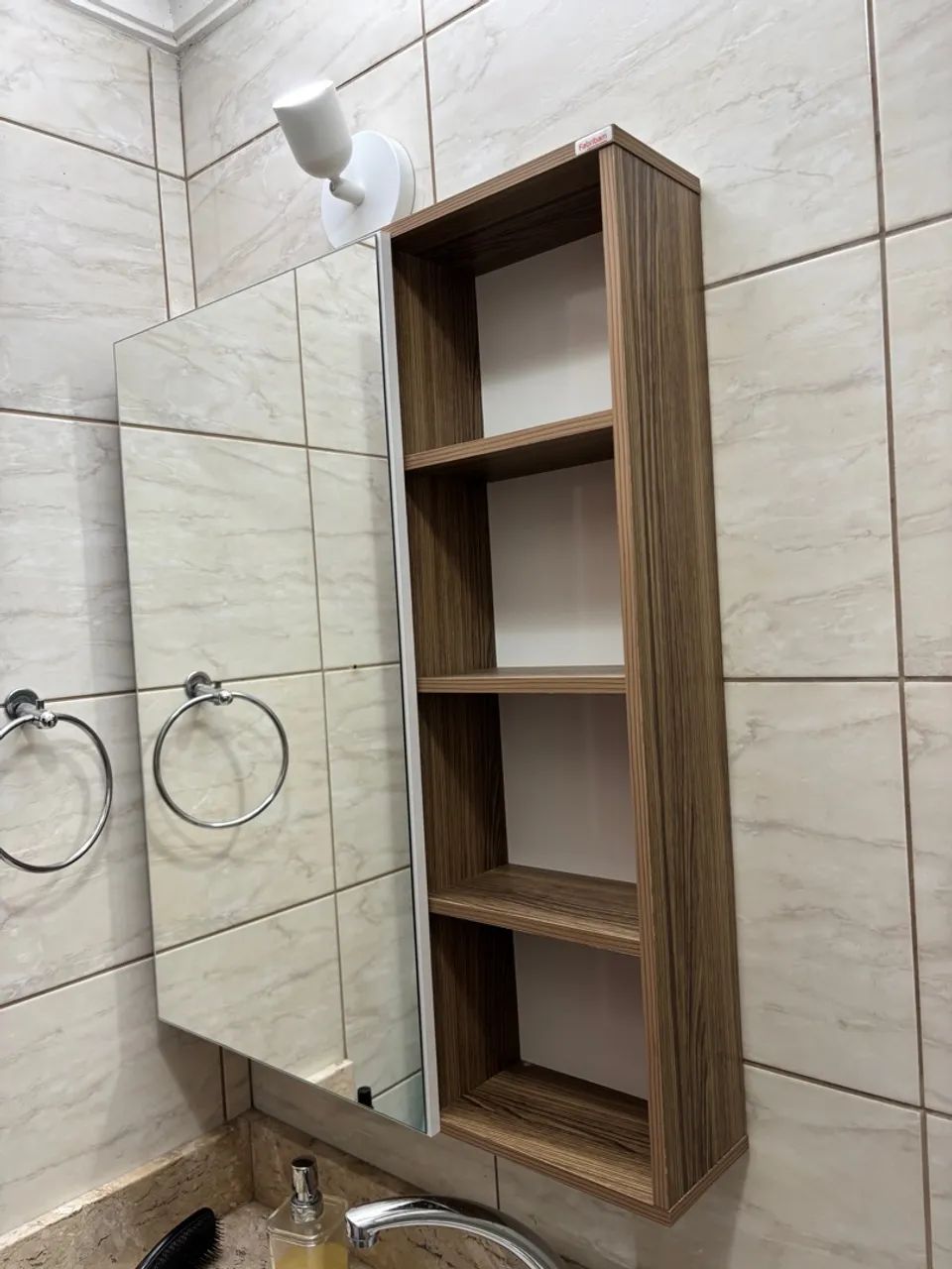 Armário de Banheiro com Espelho Vogue Nogal Fabribam (montado)