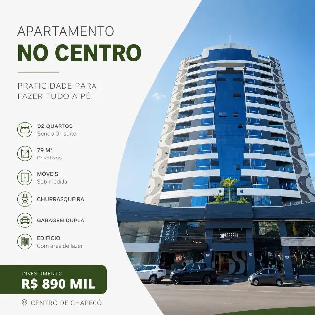 Apartamento com 02 quartos e garagem dupla no Centro de Chapecó