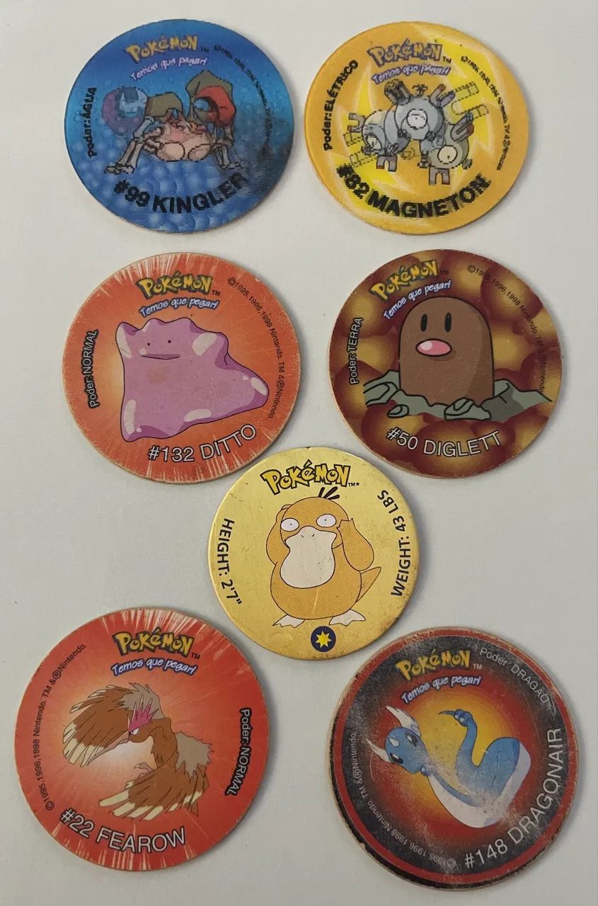 Lote 7 Tazos Pokémon Elma Chips - Dragonair #148 e Ditto #132