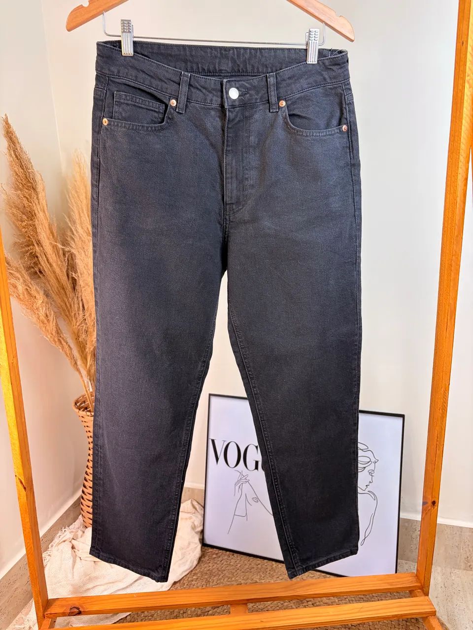 Calça jeans Mom preto h&m 40