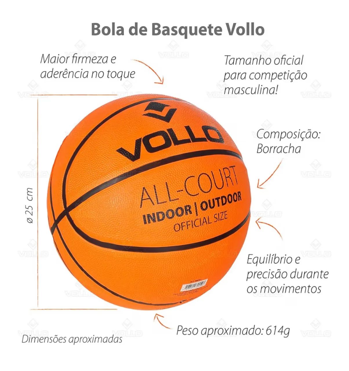 Bola de Basquete Vollo Oficial tamanho 7 Lacrada  - Foto 2