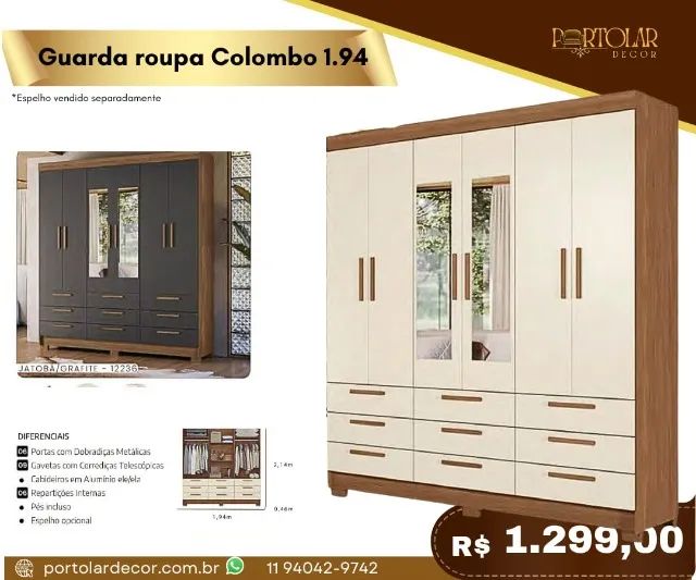 Guarda Roupa Colombo 1.94 a pronta entrega 