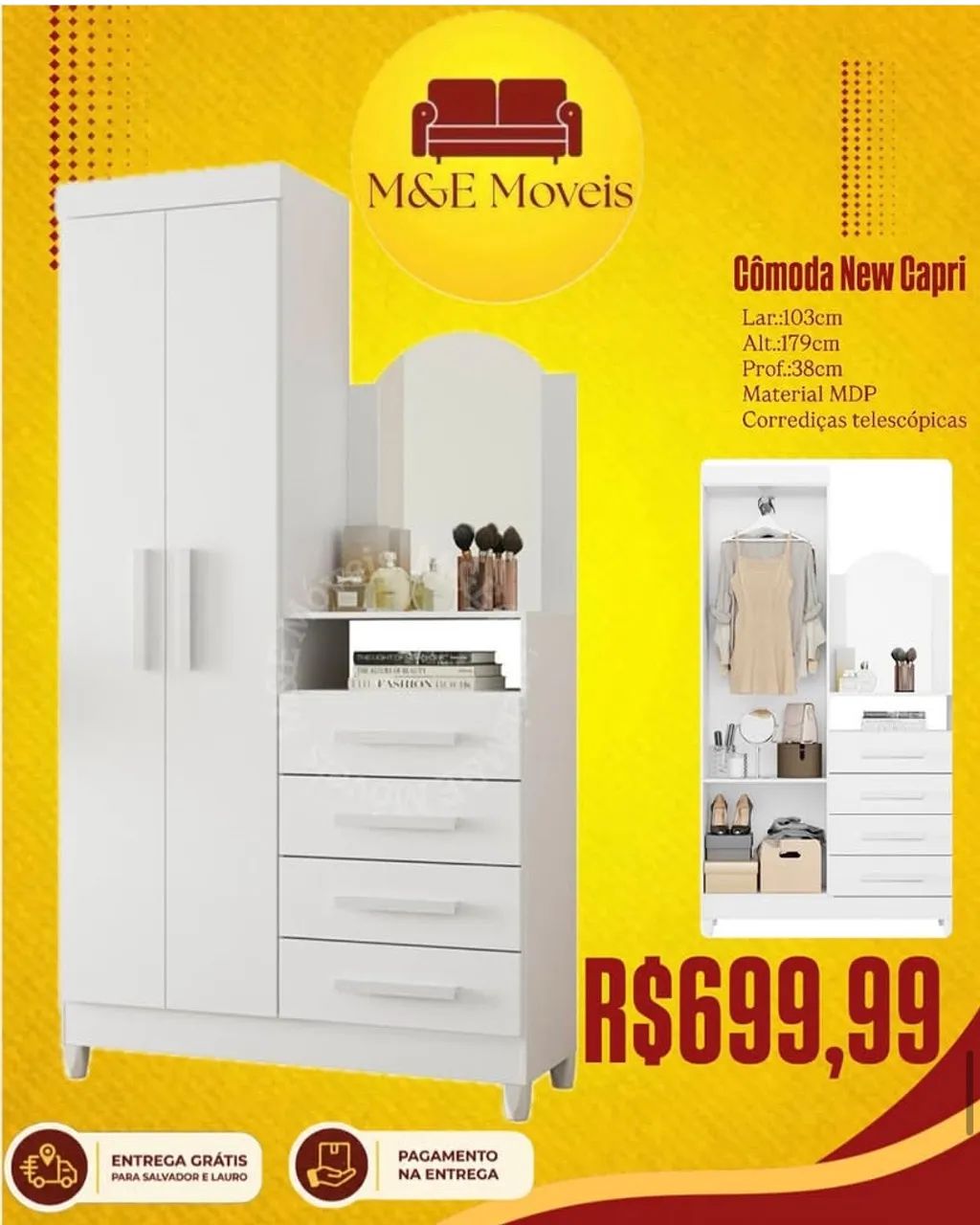 Cômoda com portas e entrega grátis 