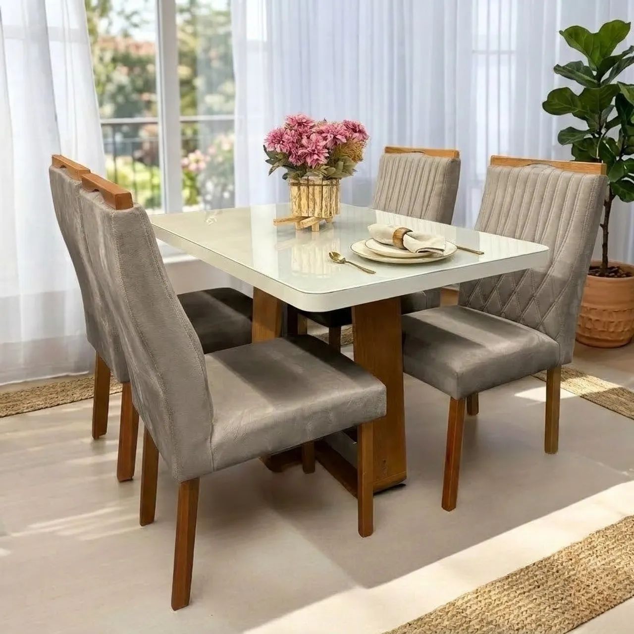 Mesa de Jantar 1,20m Max com 4 Cadeiras em Madeira tt76 - Foto 2