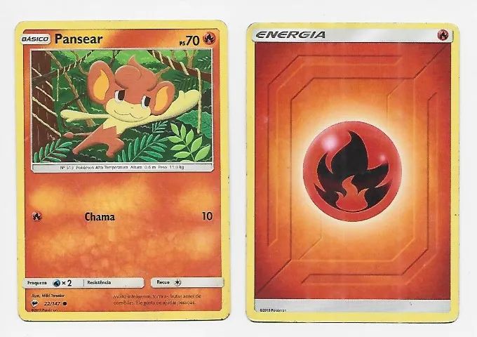 Kit com 2 Cartas Pokemon Pansear + Carta Fogo - Foto 3