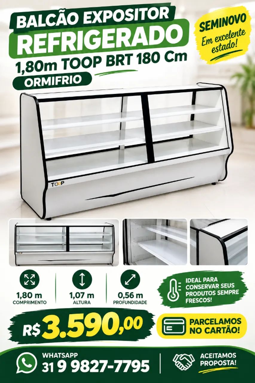 BALCÃO EXPOSITORREFRIGERADO 1,80m Toop BRT Ormifrio
