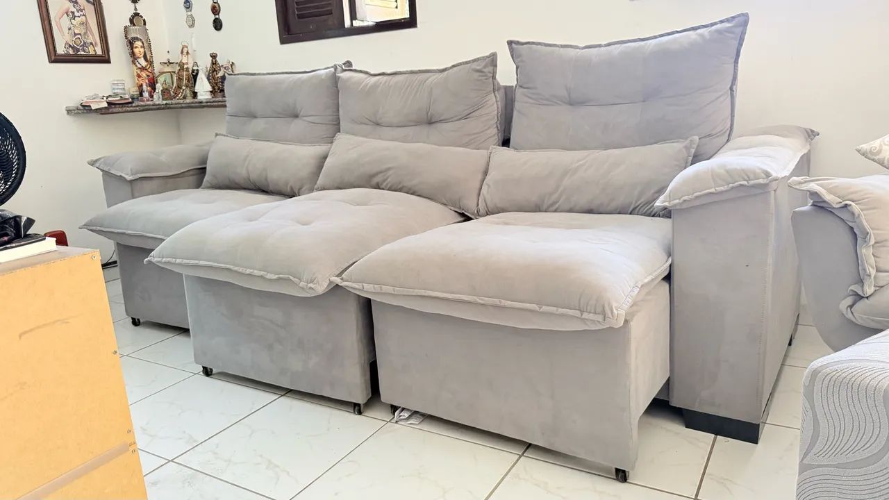 Vendo Sofá Grande Cinza-Claro - Usado em Ótimo Estado - Foto 3