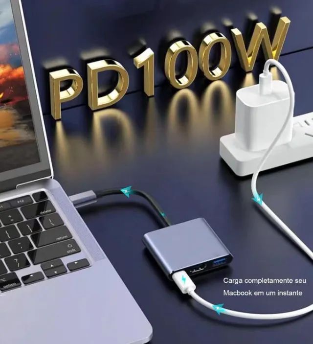 Conversor Tipo c para Hdmi usb 3.0 4k - 3 em 1 espelhar tela celular (Jk Eletrônicos) - Foto 4