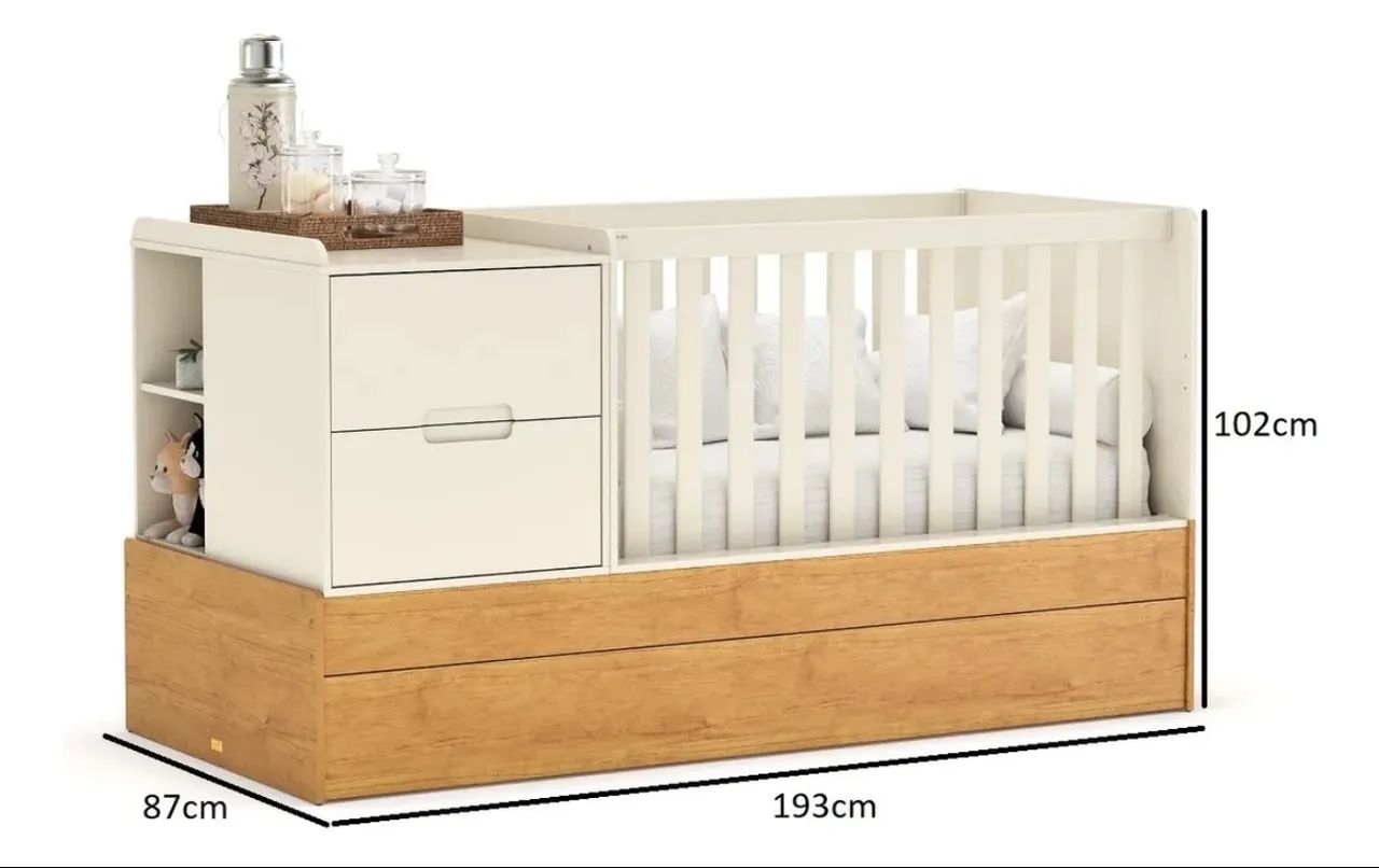Berço Multifuncional 3 em 1 com Cama Auxiliar e Cômoda - Foto 4