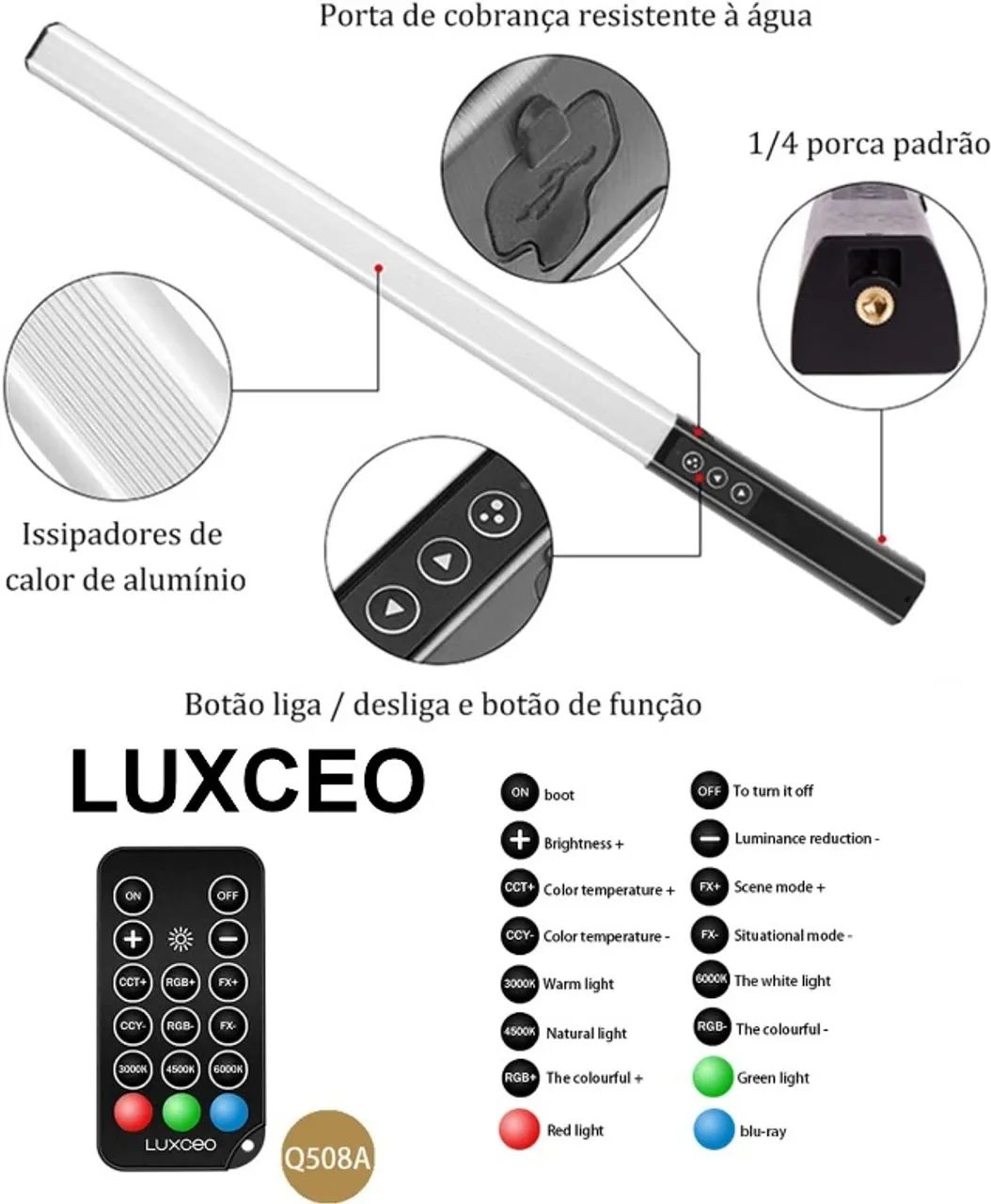 Bastão Led Luxceo Q508A RGB 100 cores, mesma potência yongnuo, só falo whats, não falo olx - Foto 3