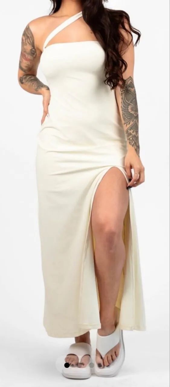 Vestido mid tomara que caia off white - Foto 4