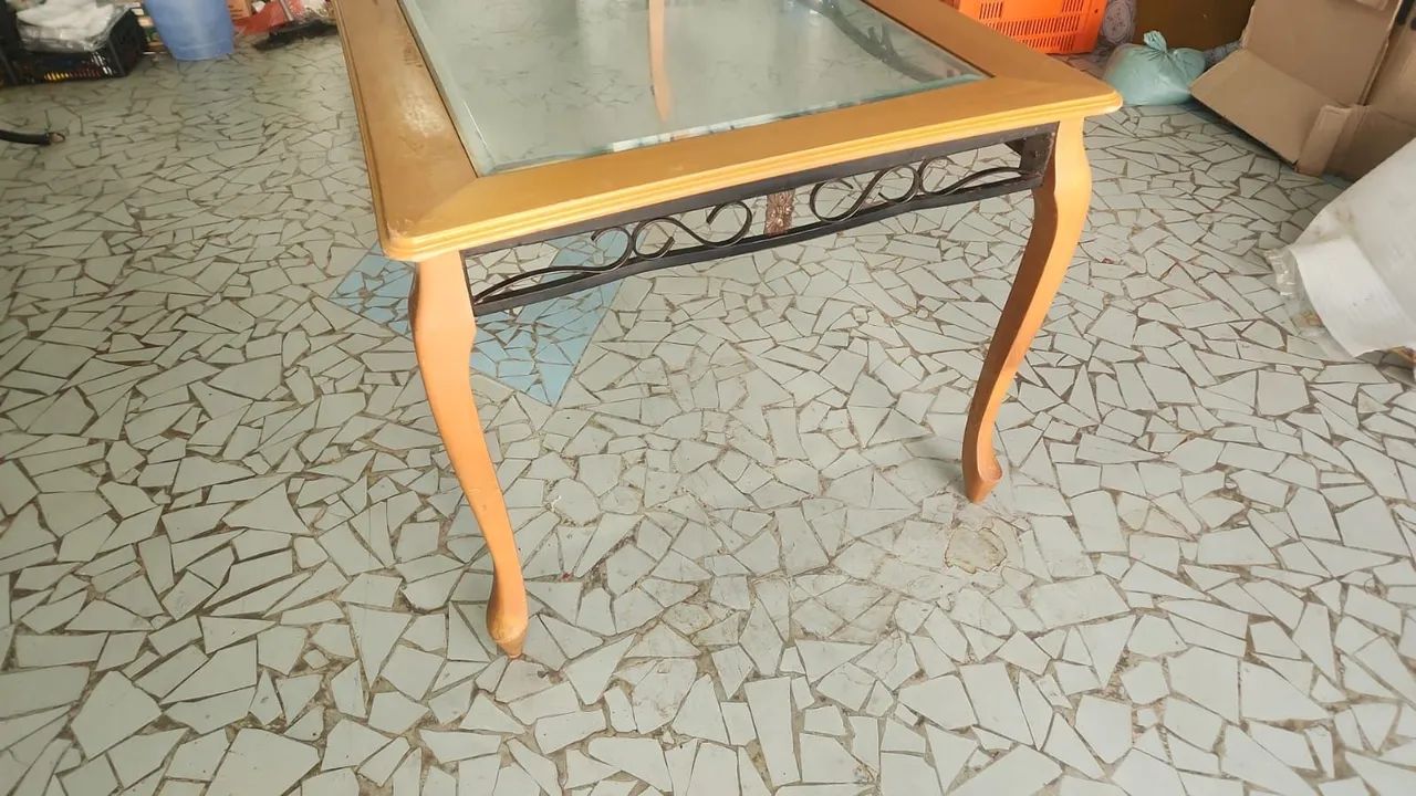 Mesa Clássica Marfim com Tampo de Vidro Bisotê - Foto 4