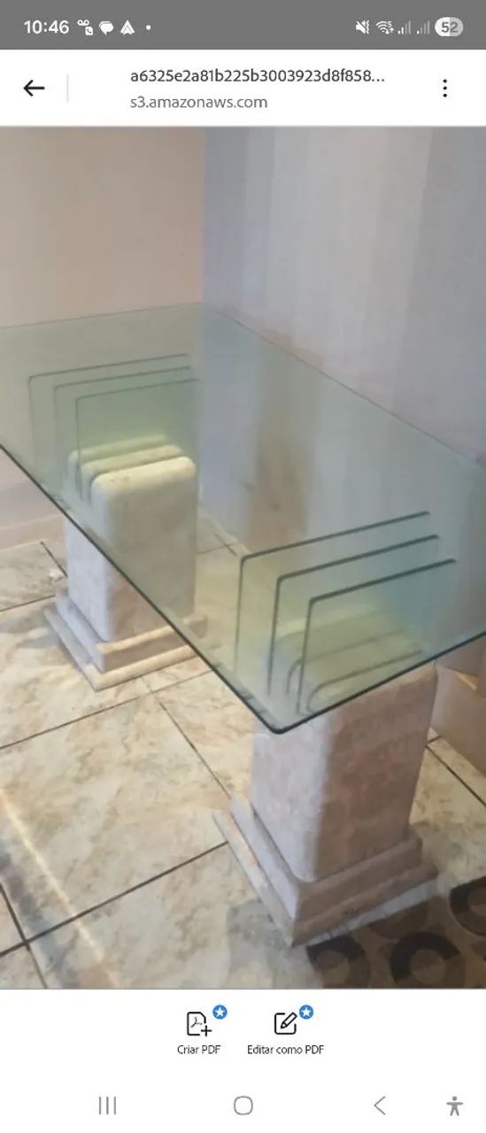 Mesa vidro 6 lugares pé de granito 