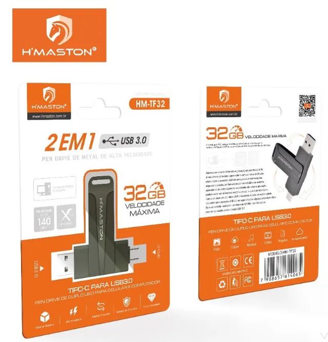 Pendrive 2 em 1 USB 3.0 Tipo-C 32GB H?Maston Alta Velocidade - Foto 3