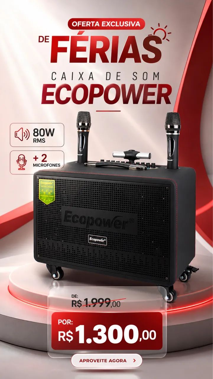 Caixa de Som Ecopower EP-S200 - 80W RMS + 2 Microfone