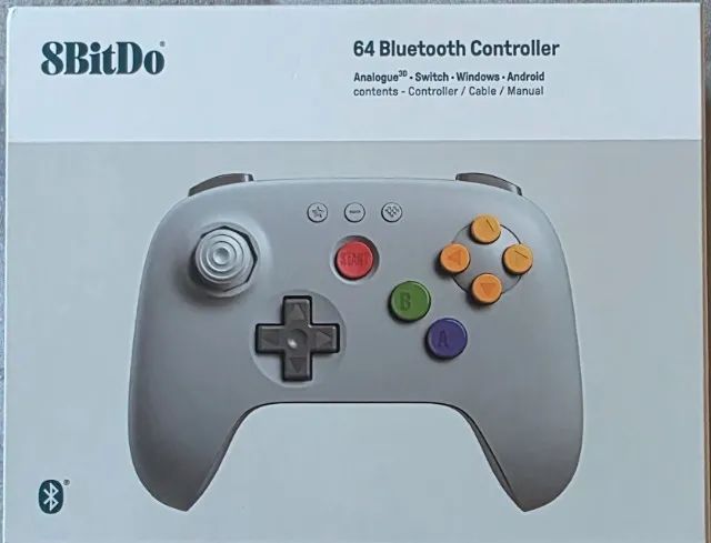 Controle Bluetooth 8BitDo 64 - Cinza - Original - Lacrado