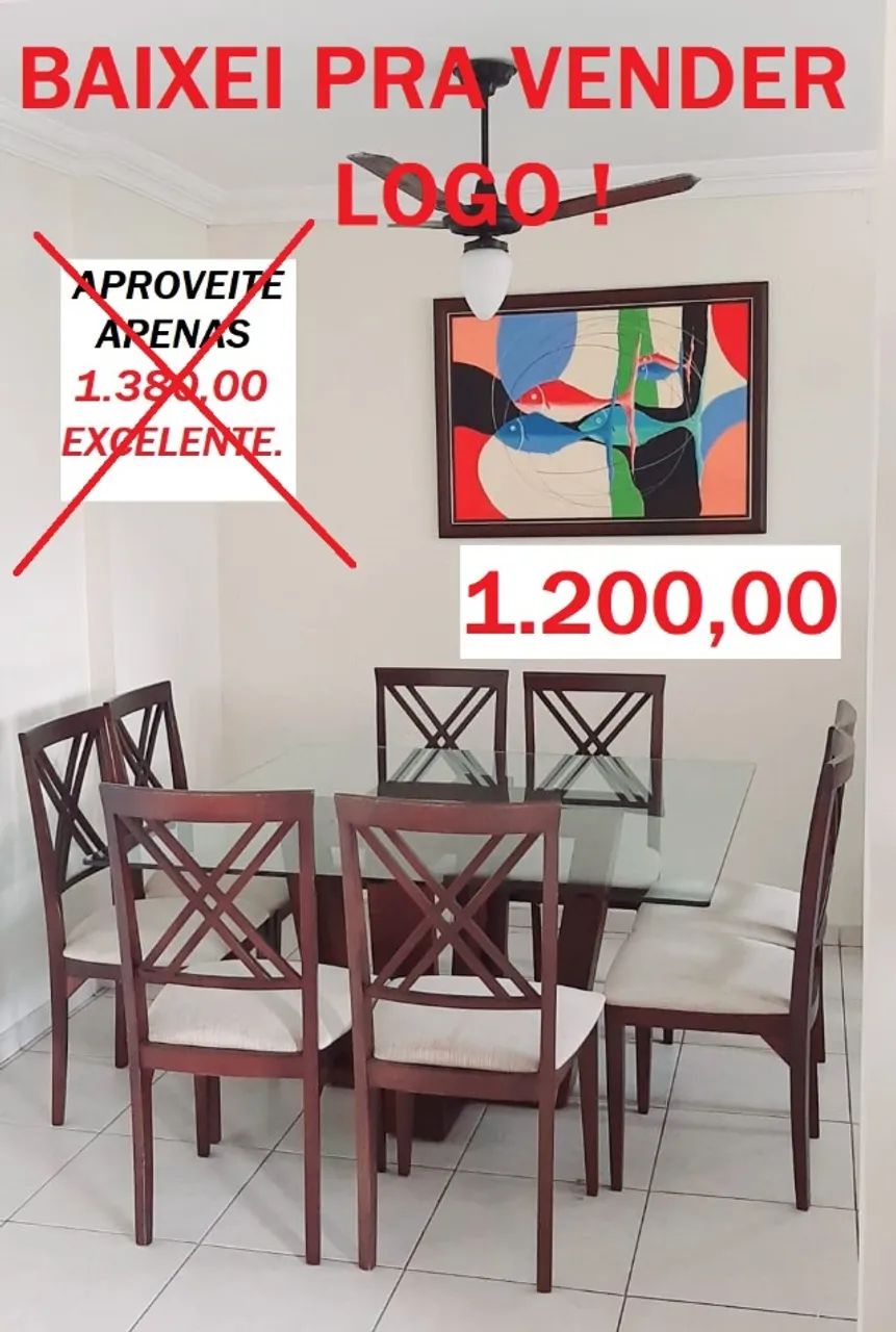  BAIXEI PRA VENDER - LINDA MESA EM VIDRO MODERNA 8 CADEIRAS USADAS