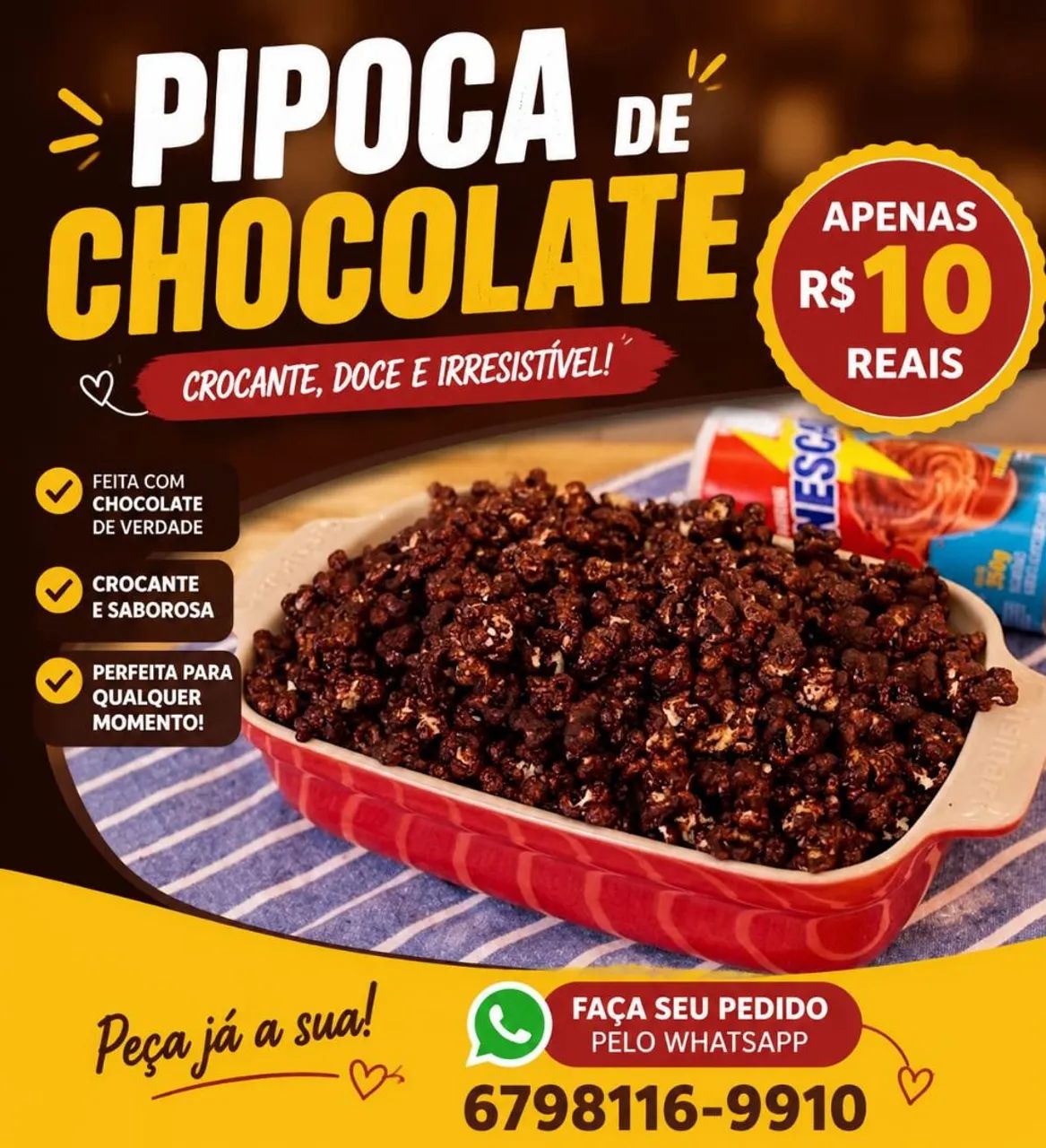 Pipoca de chocolate 