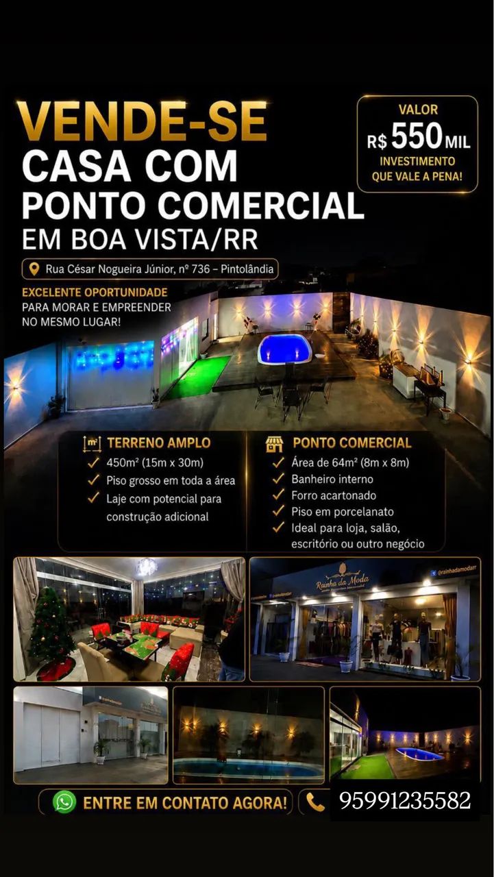 Apartamento com ponto comercial e área de lazer.
