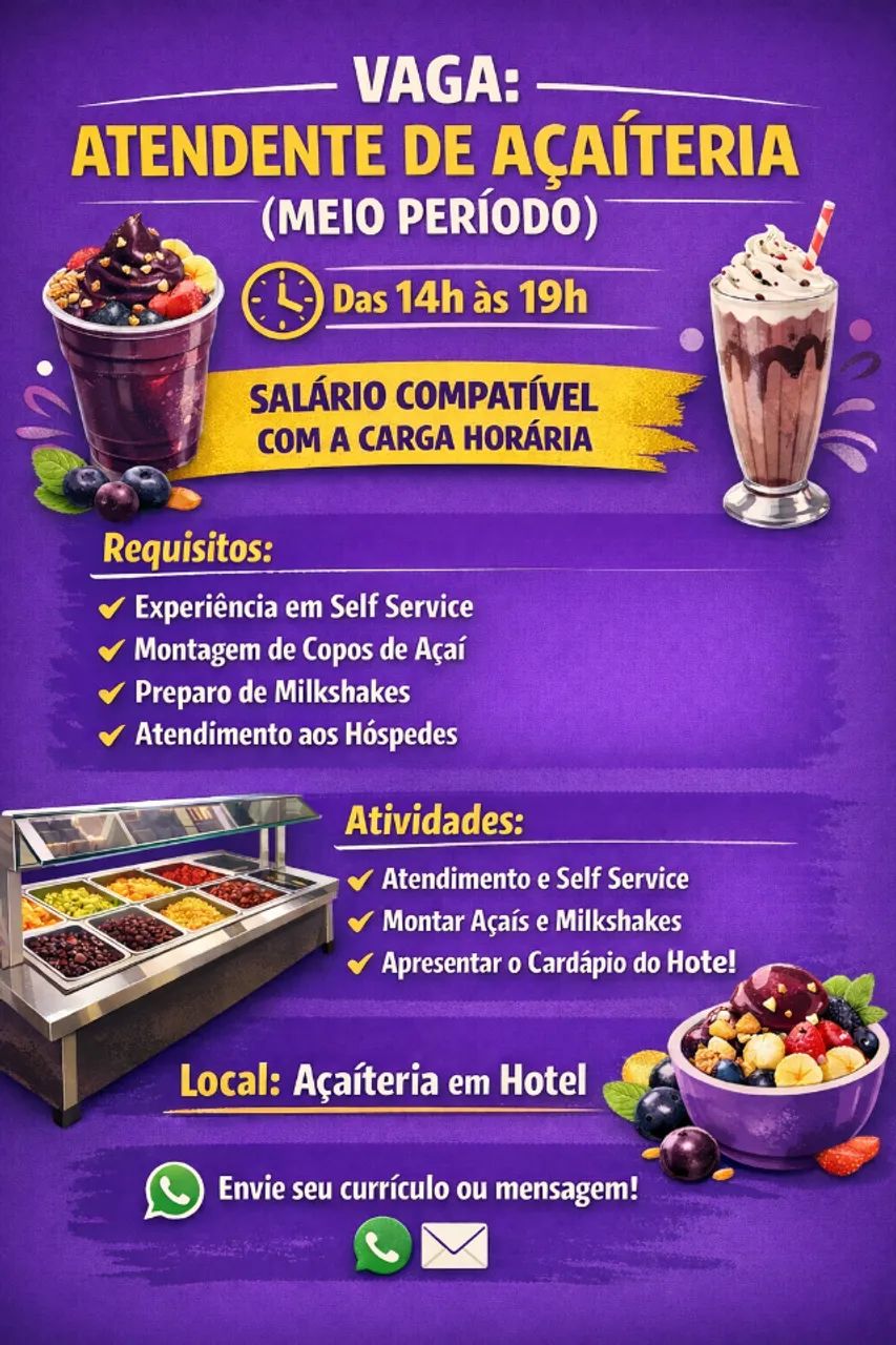 ATENDENTE DE AÇAÍTERIA (MEIO PERÍODO) - PONTA NEGRA