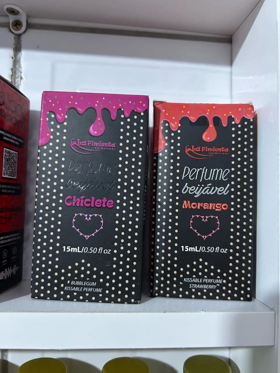 Perfume beijável disponível morango e chiclete