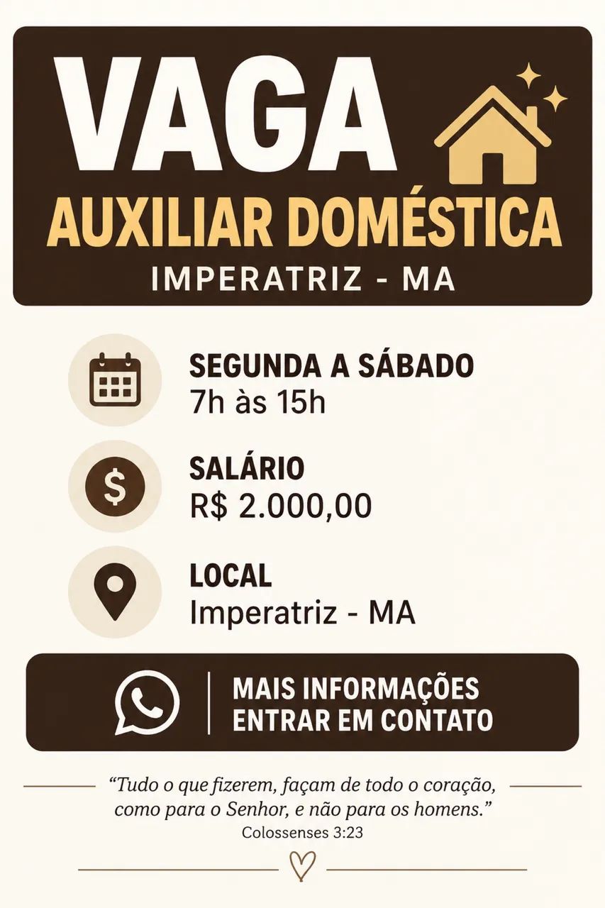 Vaga para funcionária doméstica 