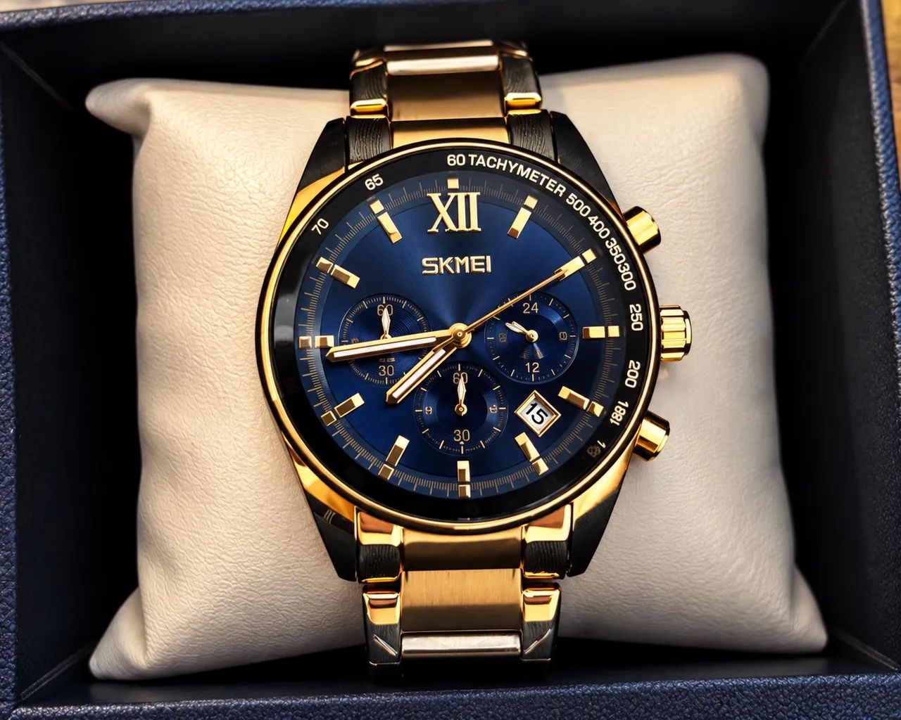 Relógio skmei dourado e azul - Foto 5