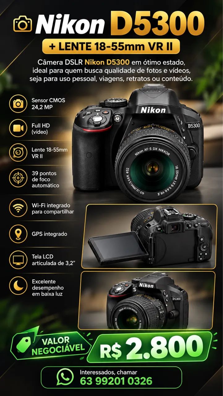 Câmera Nikon D5300 + Lente 18-55mm VR II - Câmeras e Filmadoras
