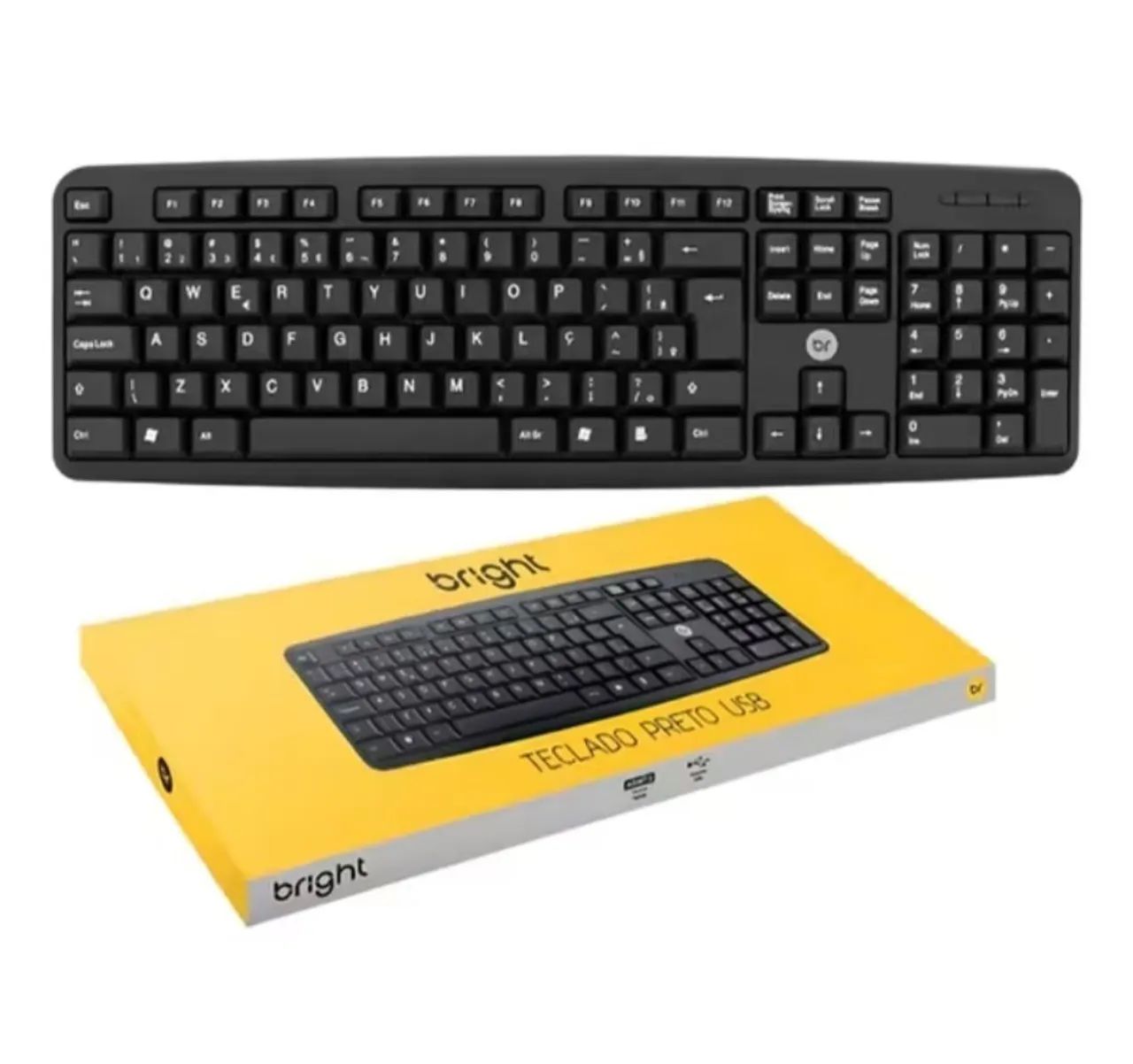 Teclado+Mouse= Teclado Bright Preto USB e Mouse sem fio branco