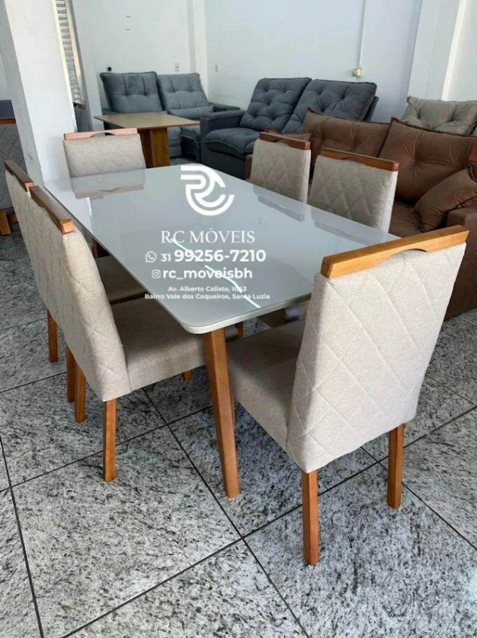 Mesa de jantar 1,70x0,90 Tampo Vidro Laqueado + 6 Cadeiras Madeira maciça - Foto 5