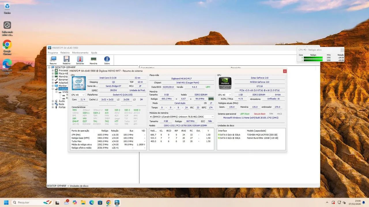 Pc de escritório e jogos leves 