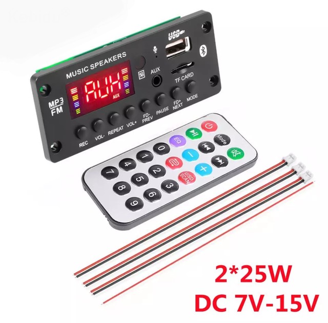 Decodificador/Amplificado 50w 2x25w bluetooth,Aux,card,USB,rádio 7v a 15v Gravação 