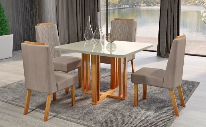 Mesa de jantar Uruguai 4 cadeiras veludo 