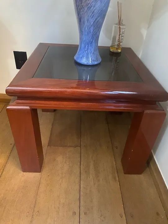 Mesa de centro de madeira e vidro quadrada sala de estar - Foto 5