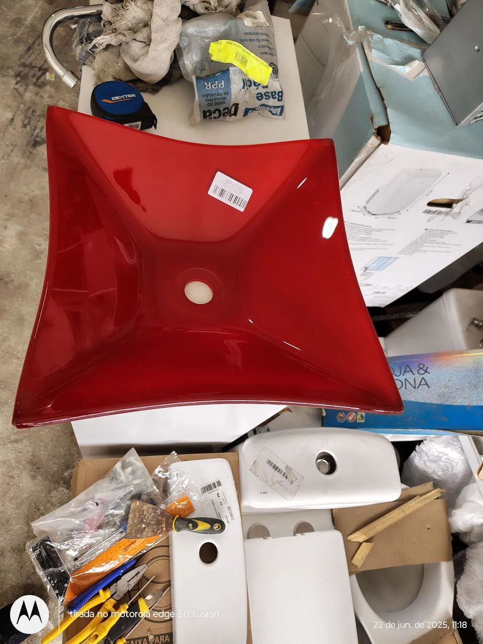 Cuba de Vidro Vermelha Quadrada 35 cm - Foto 4