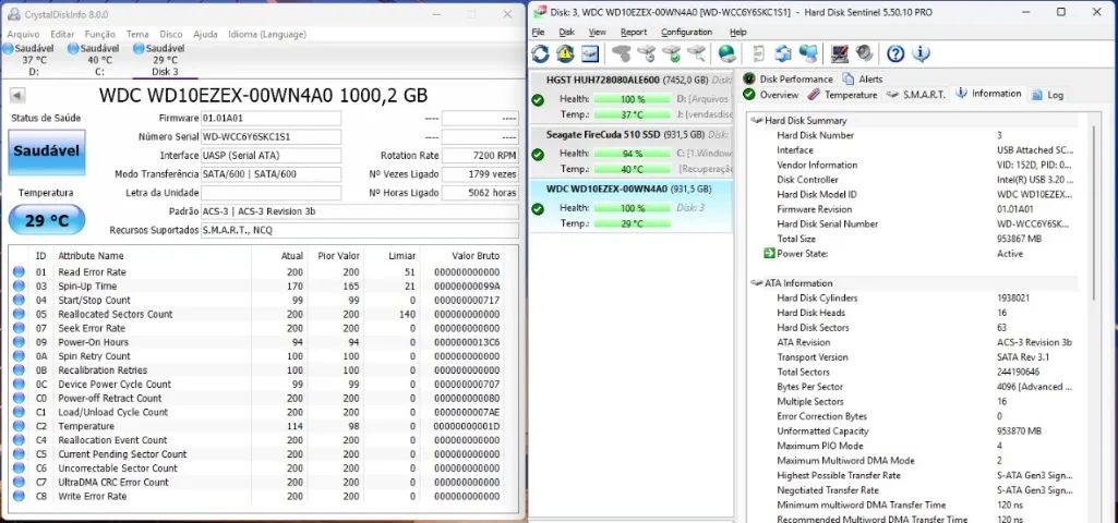 HD 3.5 WD Blue 1TB - WD10EZEX - 7.200RPM - 100% Saudáveis - Foto 5