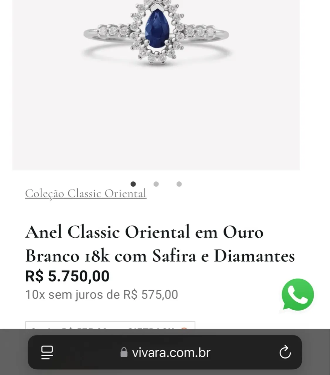 Anel de ouro branco com diamante e Safira 