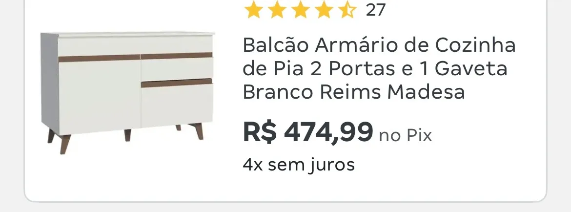 Balcão Armário de Cozinha 2 Portas e 1 Gaveta - Branco