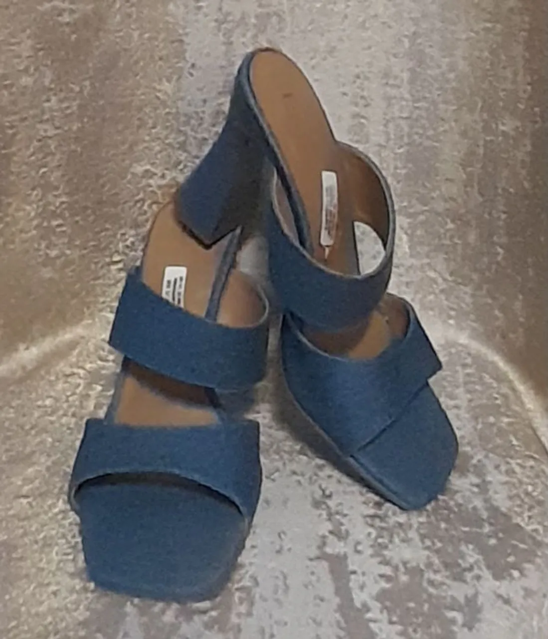 Sandália Jeans Tiras Salto Grosso