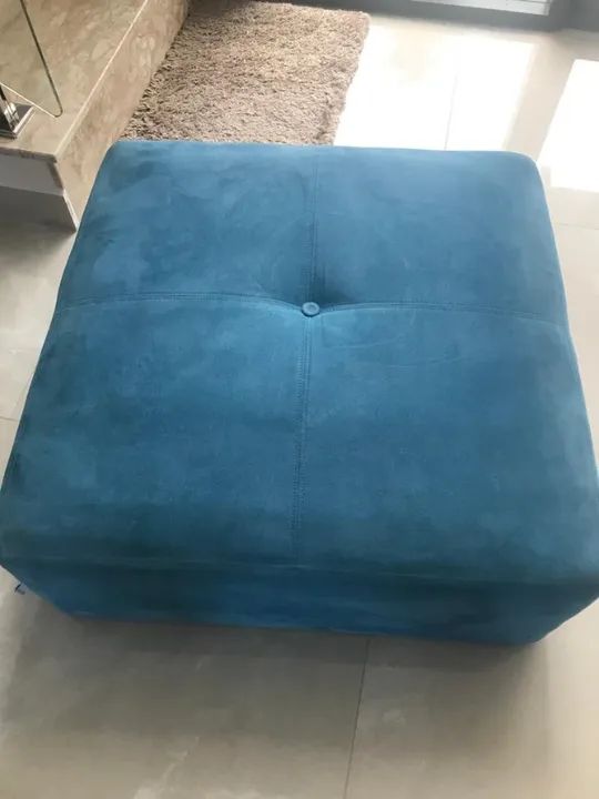 PUFF Decorativo Grande Azul de Suede Liso , marca Tok Stok 
