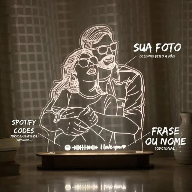 Luminária Personalizada com Sua Foto - Desenho Feito a Mão