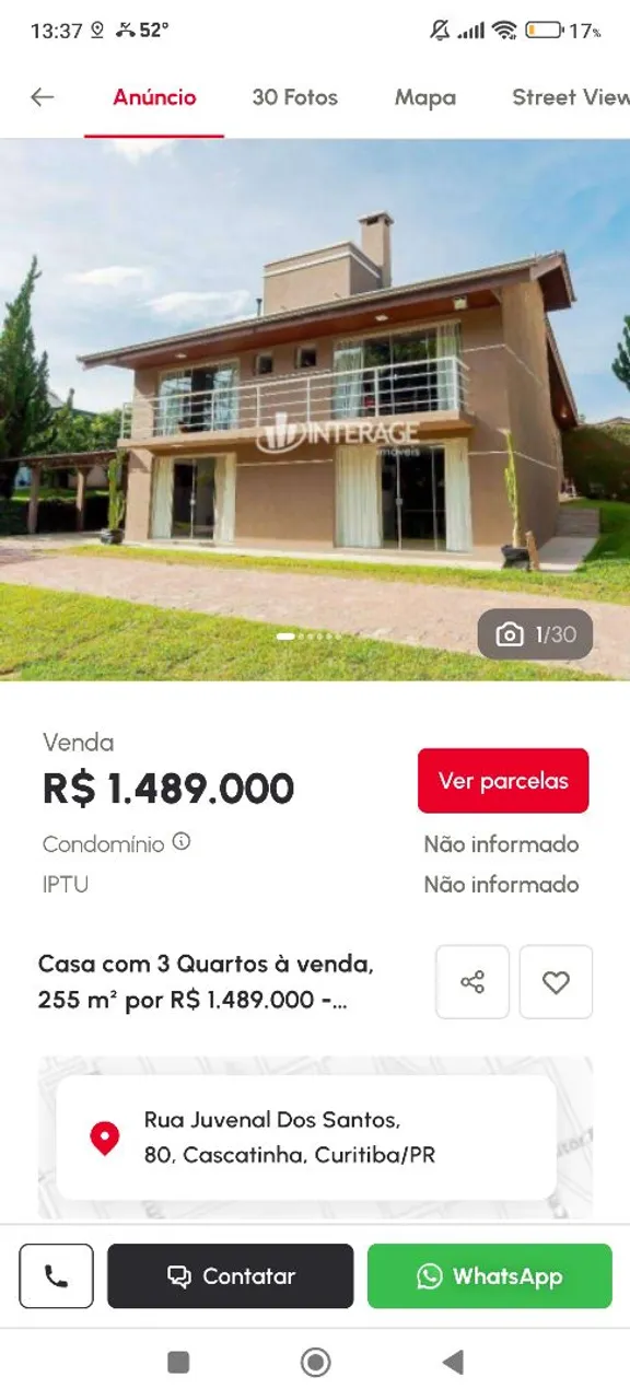 Rua Juvenal dos Santos, 88 casa 2 ao lado dos parques Barigui e Tingui.