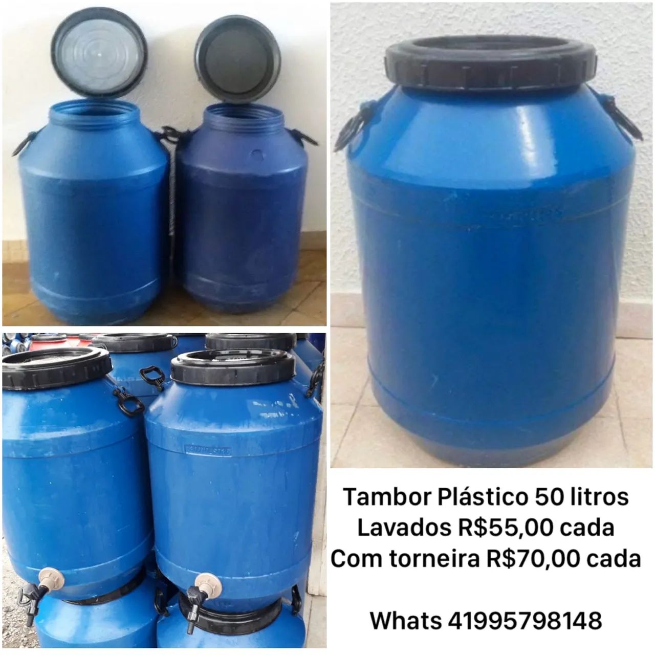 Tambor, barrica 50 litros, modelo leiteira, lavadas, bombonas continham alimentos
